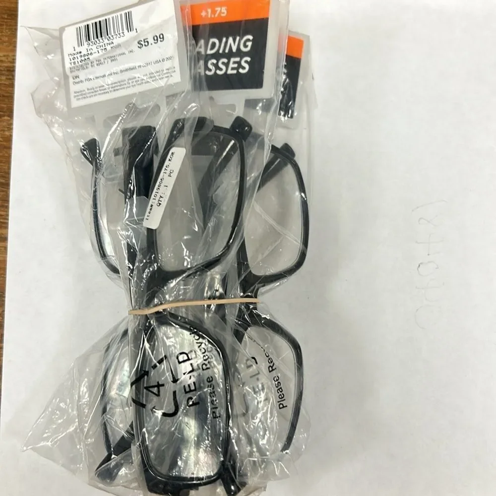 Reading Glasses +1.75.. Set of 3 pair. Black. EG109